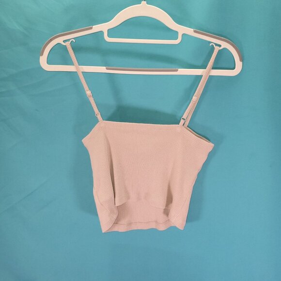Ribbed Cotton Aerie Womens Square Neck Crop Top Adjustable Straps Size Small Pet - Picture 6 of 6